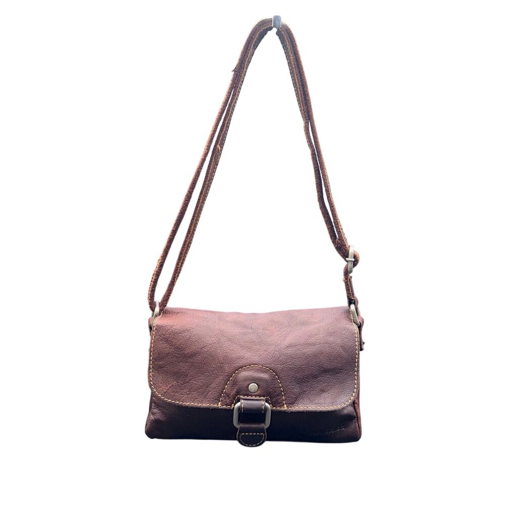 Jack Georges Brown Genuine Leather Crossbody Bag Flap Buckle Rustic Boho